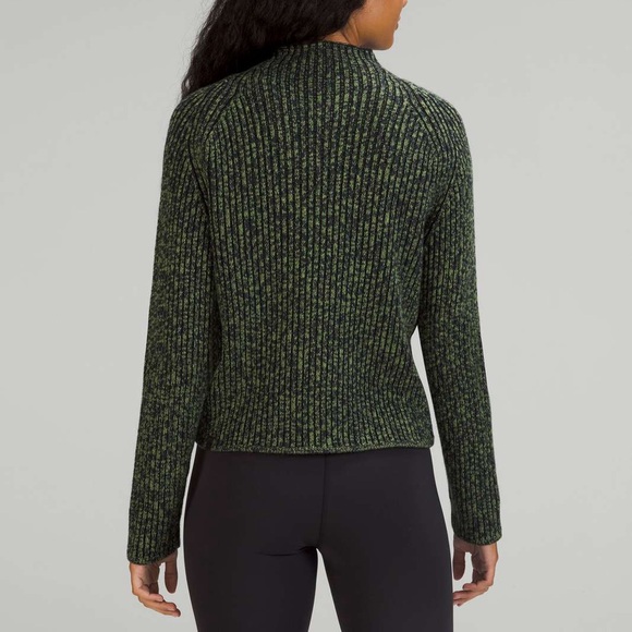 Lululemon Cotton-Cashmere Blend Mock Neck Sweater- Green and Black Knit - Picture 2 of 6